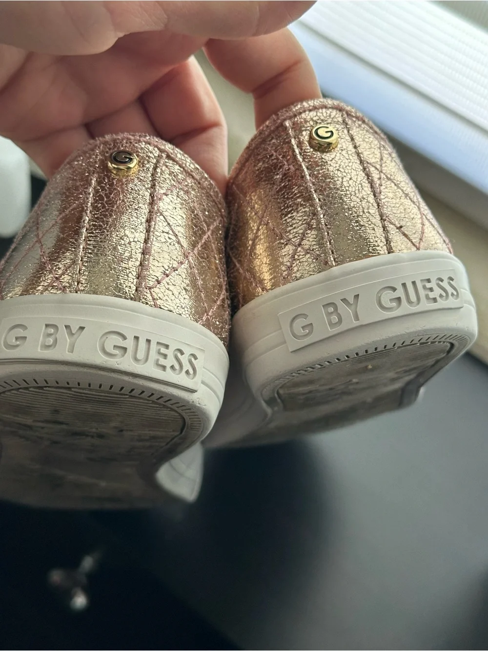 G by Guess Metallic Rose Gold Quilted Lace-Up Sneakers